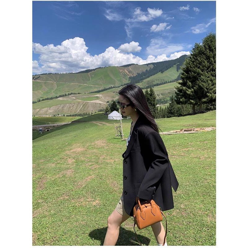 Stylish Grey Blazer Women Casual Office Wear Spring Autumn Bow Knot Split Design