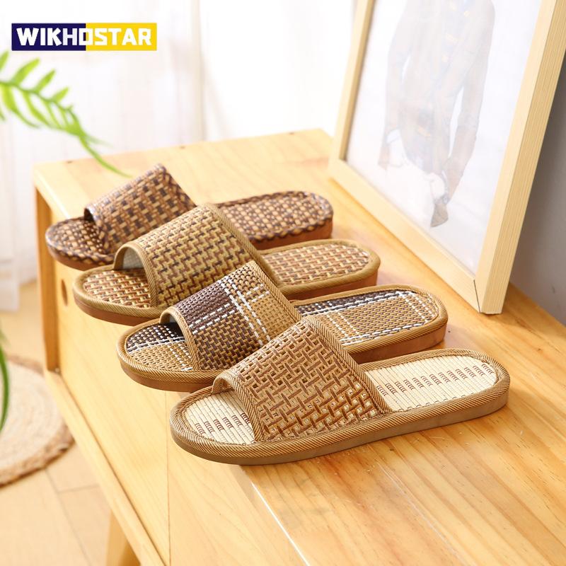 Bambus & Rattan Sommerschuhe für Damen/Herren - Atmungsaktive Paarsandalen, Weiche Sohle Anti-Rutsch Indoor-Hausschuhe für Zuhause/Strand