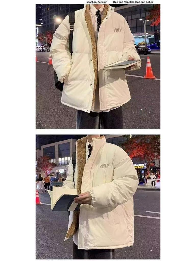 Men's Trendy Reversible Lambswool Cotton Jacket: Winter Velvet Thickened, Loose Fit, Hong Kong Style, Casual Outerwear.