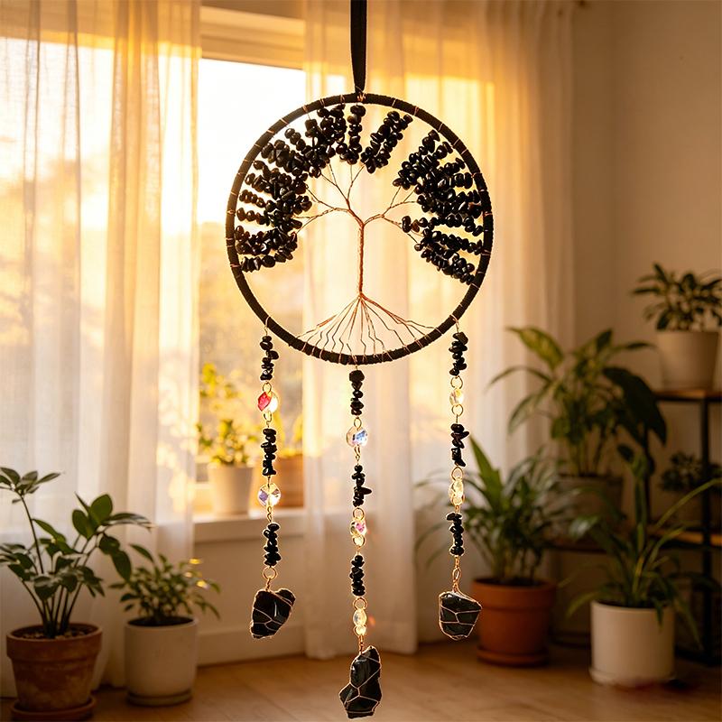 Natürlicher 7-Chakra Lebensbaum Edelstein Heilung Rohe Kristallsteine Wand Fenster Auto Hängendes Ornament für Yoga