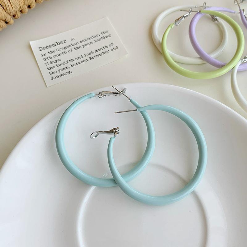 1Pair Dopamine Macaron Color Hoop Earrings For Women Solid Color Big Round Ear Buckles Temperament Versatile Earrings Gifts