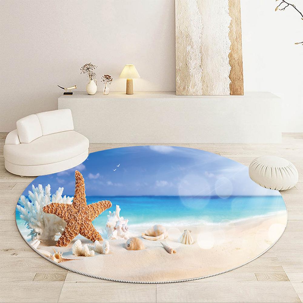 Luxury Beach Scenic Seaside Pattern Round Shape Floor Mats Kitchen Hallway Runner Rug Bedroom Living Room Soft Carpet Non-slip Area Rug