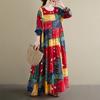 2025 Dame Pluss Størrelse Vår Lang Kjole Løs Basic Trykk Vintage Casual Blomstret Oversize Langermet Maxi