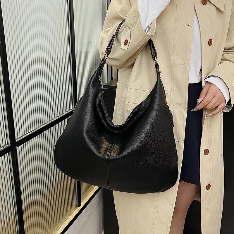 

Pebbled Leather Large Capacity Tote Top Handle Shoulder Bag Women European American Style Commuter Trendy Versatile чёрный