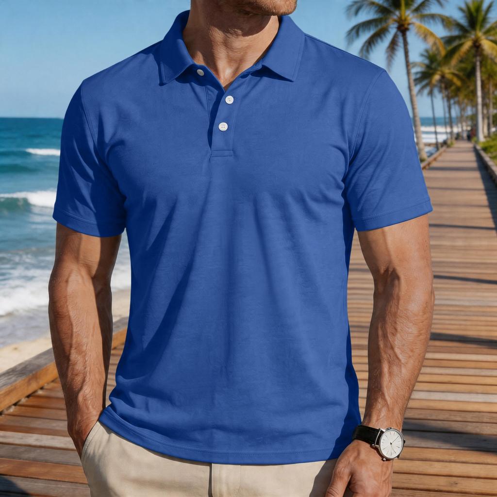 Men's Short Sleeve Polo Shirt Classic Fit Button Down Collar Casual Lightweight Breathable Fabric Summer Top