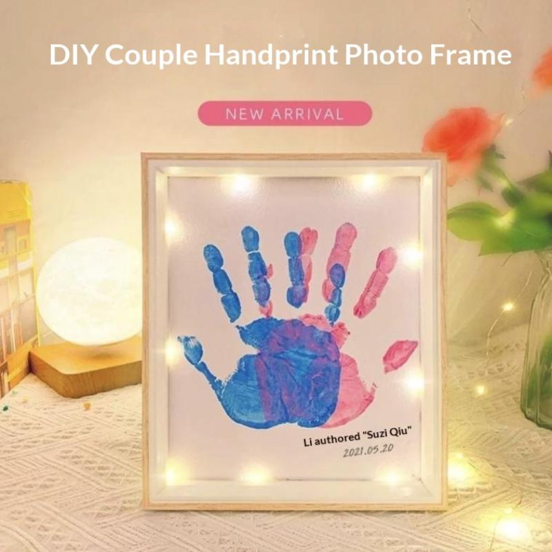 Diy Couple Hand Paint Shadow Box Frame Wooden Handprint Photo Frame 12-Color Paint Set Display Gifts