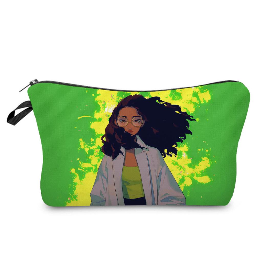 Women Black Girl Print Cosmetic Bag Toiletries Organize Travel Storage Case 6426