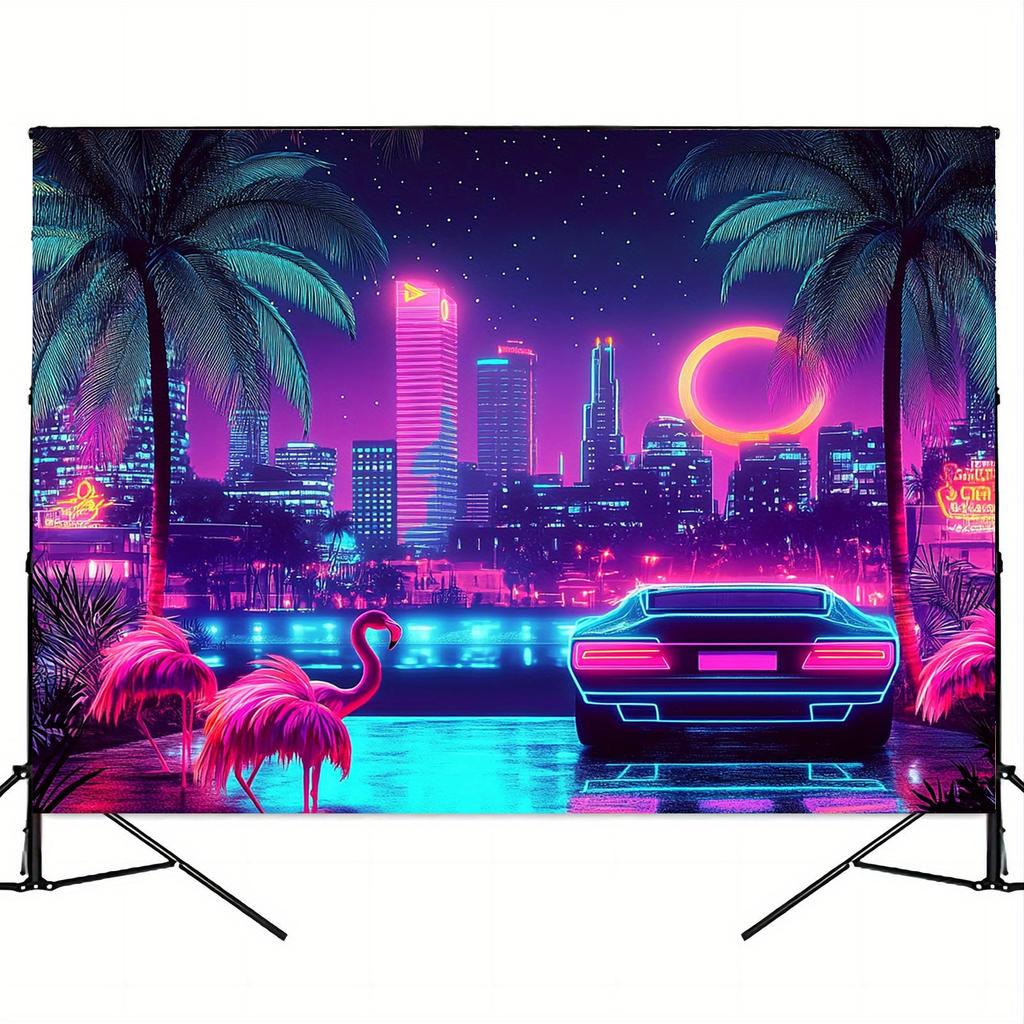 One Piece, Neon Retro Miami 80s Summer Disco Tropical Theme Background, Polyester, Suitable for Weddings
