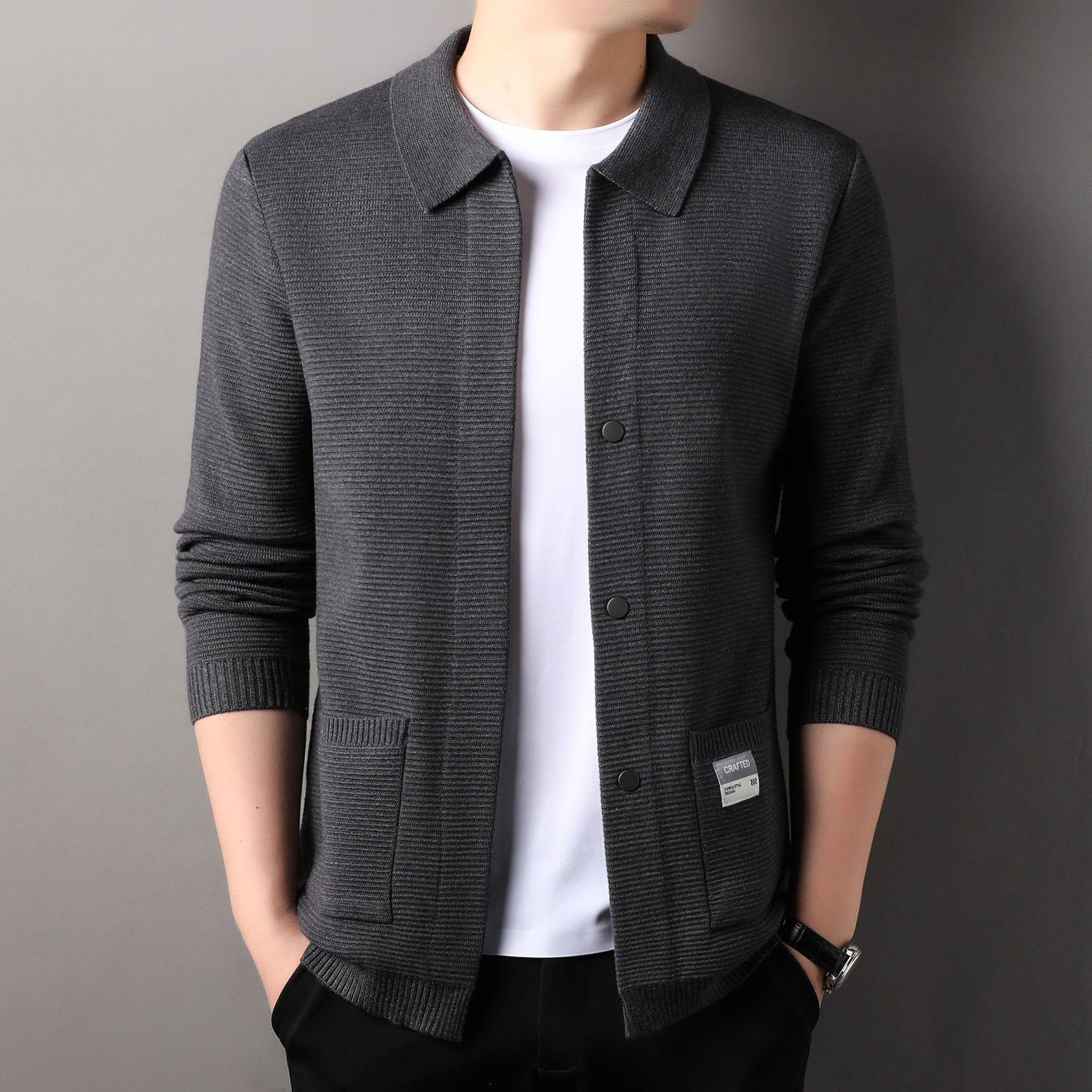 Autumn Men s Fashion Coat Casual Lapel Collar Top M