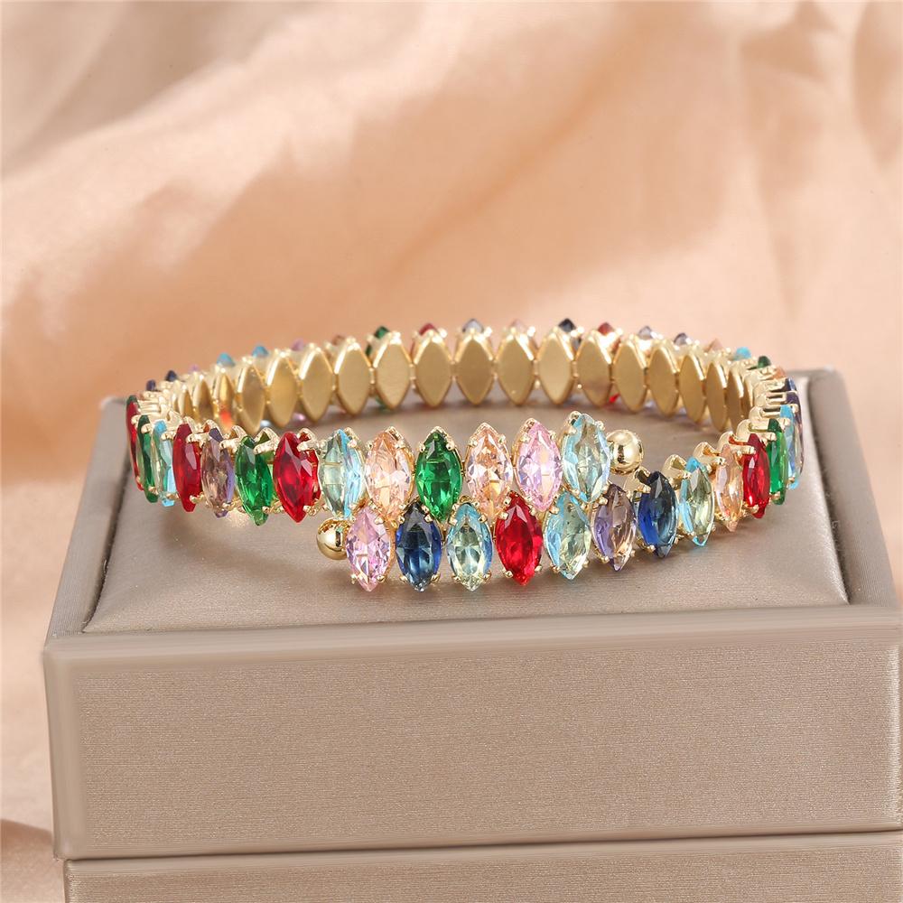 Charm Female Rainbow Green Blue Zircon Stone Bangle Cute Gold Color Adjustable Wedding For Women