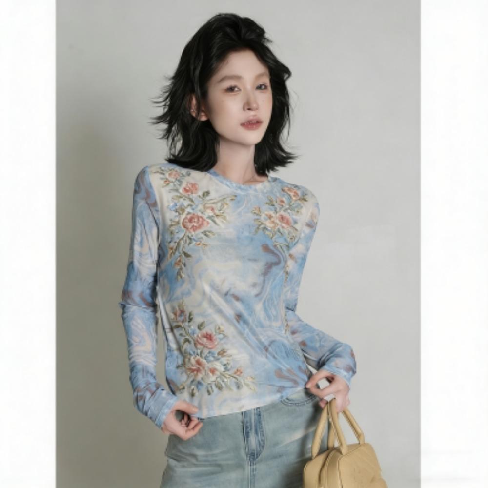 Spring Europe America Fashion Print Women's T-shirt Casual Pullover Women Long Sleeve Clothing Outdoor Casual Tees Top