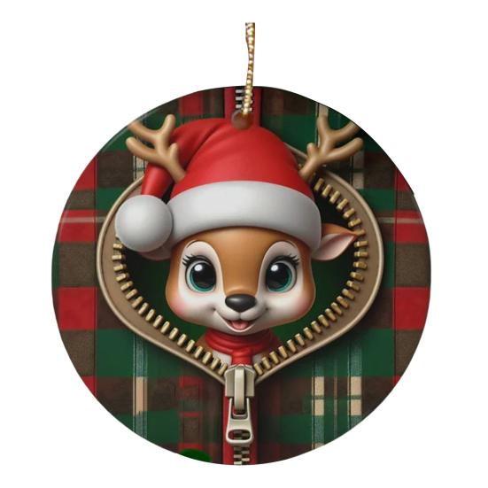 Vánoční ozdoby Santa Claus/Sobi/Tučňák/Perníkový muž v červeném kostkovaném designu na zip Kulaté 2D akrylové ozdoby na sváteční strom