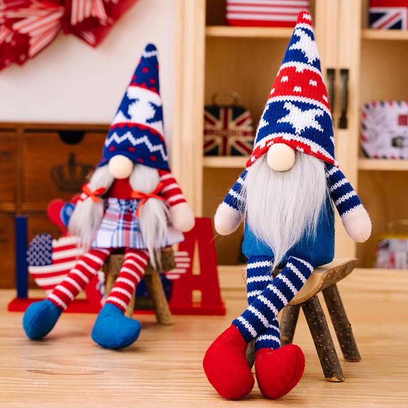 Festive Independence Day Gnome Figurine With Knitted Hat And Hanging Legs For Patriotic Celebrations