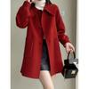 2025 Autumn/Winter Women's Mid-Length Slimming Woolen Coat with Heart Buckle and Peter Pan Collar