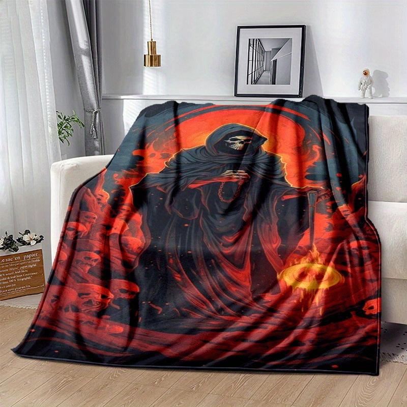 1pc Skeleton Printing Lightweight Flannel Blanket, Comfortable and Warm Blanket, for Camping Sofa Bed and Couch Office, in All Seasons