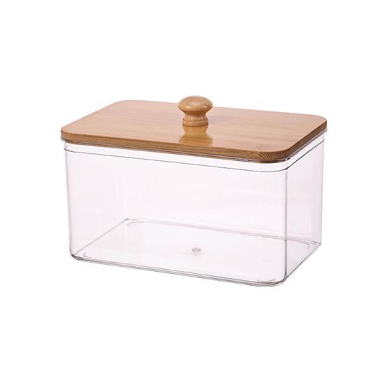 Wäscheperlen Aufbewahrungsbox mit Bambusdeckel Große Öffnung Acrylbehälter Waschpulverperlen Feuchtigkeitsgeschützter Organizer