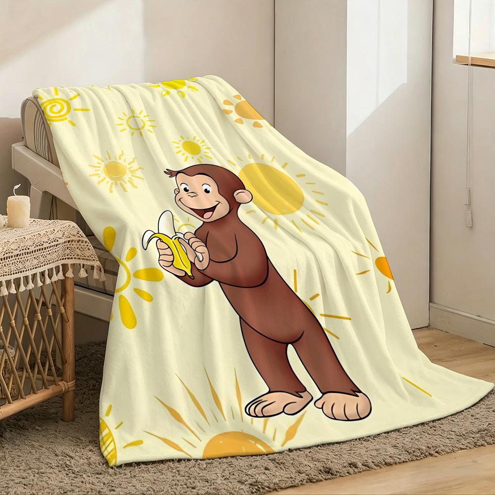 Curious George Throw Lightweight 240g Flannel Blanket Soft Skin-friendly for Summer Cooling