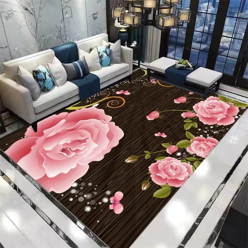 Home Decor Entrance Door Mat Flower Rose Pastoral 3D Print Carpet Living Room Rugs Soft Non-slip Floor Mat Carpet Bedroom Decor