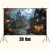 1 Piece of 2D Background Fabric  Hand-painted Halloween Horror Style Dark Town and Pumpkin Lantern Design  No Power Required