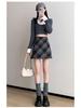 Red Plaid Women's High-Waist A-Line Skirt, Stylish Petite Woolen Skirt for Spring/Autumn 2026.