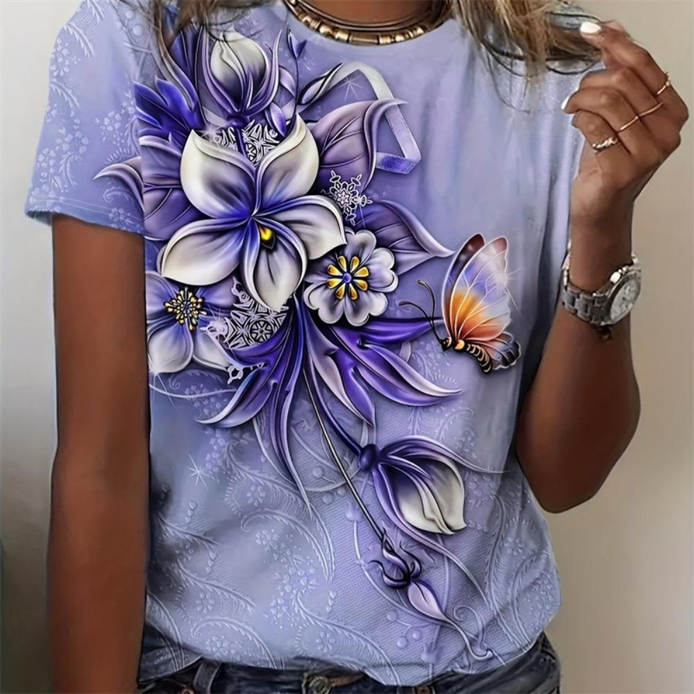 Women Flower Butterfly Printed Summer NEW In Oversized Popular  Clothes Short Sleeve