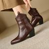 Women's high-heeled short boots autumn and winter new thick-heeled solid-color large-size ankle boots