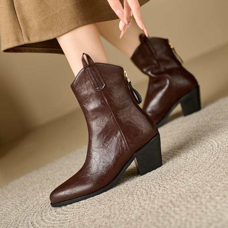 Women's high-heeled short boots autumn and winter new thick-heeled solid-color large-size ankle boots
