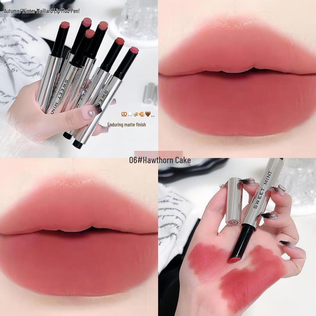 Sweet Mint Velvet Matte Lip Mud Stick: Soft Cotton Formula, Long-Lasting, Fade-Resistant, Autumn/Winter Bare Face Whitening Lipstick.