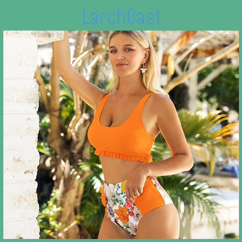 Splicing Oversize Sexy Triangle Women Split Bikini Suit Set Tie Side Gstring Thong Swimsuit Print Solid Color