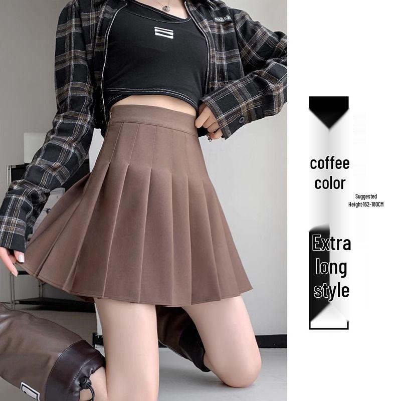 New 2024 Women's High Waist Black Pleated A-line Skirt - Short, Slimming, Summer to Autumn Style