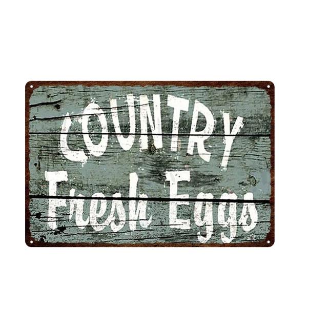 Vintage Farm Fresh Eggs Tin Sign  Rustic Chicken  Horse Metal Plate Poster for Farmhouse Kitchen Wall Decor
