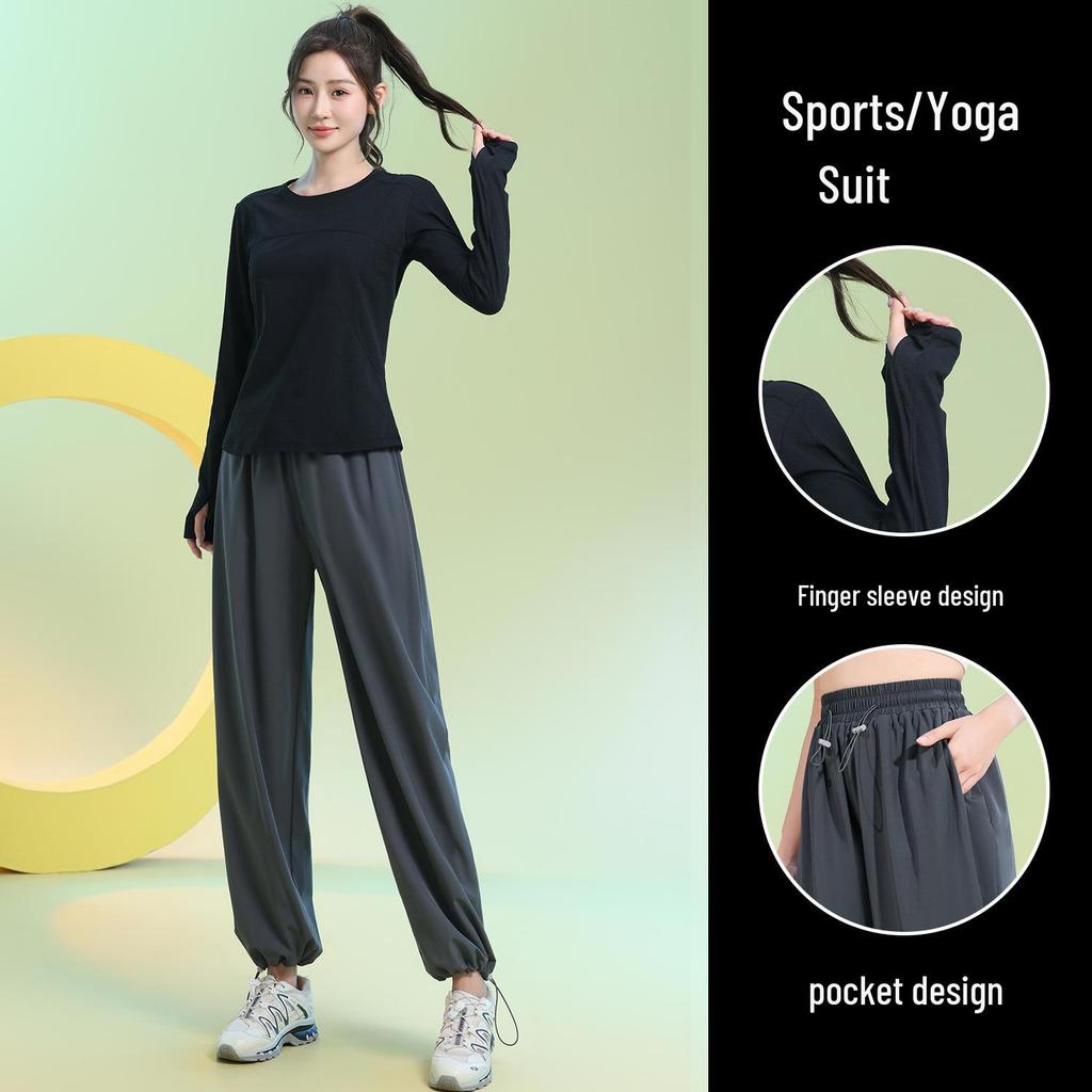 Women's Quick-Dry Slimming Sports Suit: Long Sleeve, Loose Fit for Running & Fitness