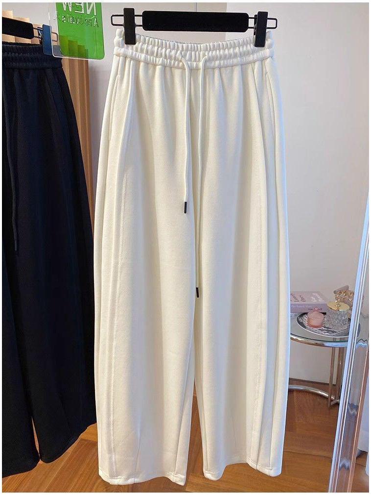 Plus Size High Waist Slimming Sweatpants - Spring New Style, Extra Large, Casual Drawstring, Straight Wide Leg for Women