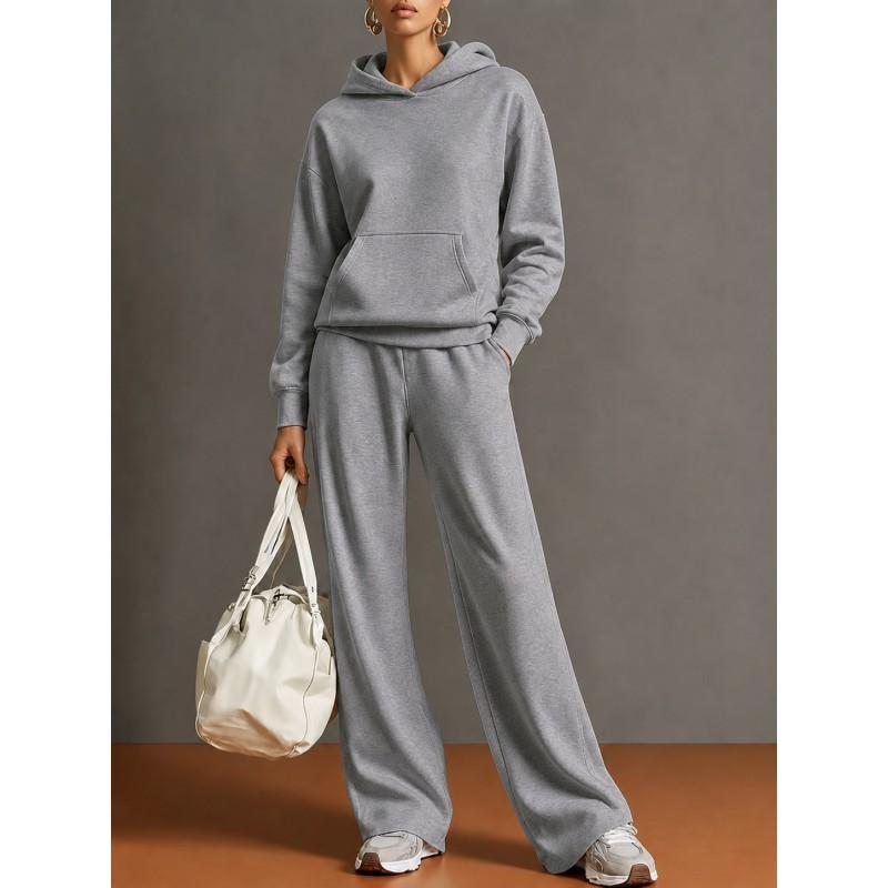 2026 Herbst Winter Damen Freizeit Kapuzenpullover Weite Hosen Set Locker Sportbekleidung