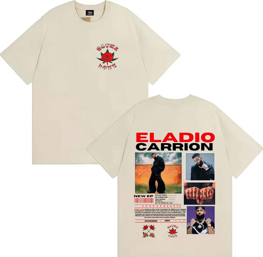 2025 Summer Rapper Eladio Carion Tour Tshirt Mens Fashion Cotton Shirt Gothic Super Large Round Neck Short Sleeve Street Wear