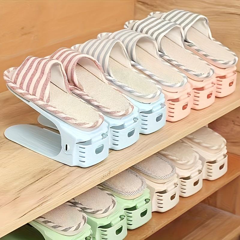 10pcs Adjustable Plastic Shoe Rack Space Saving Organizer for Foyer, Hallway, Living Room Easy Assembly, Fade-Resistant, White with Blue Accents