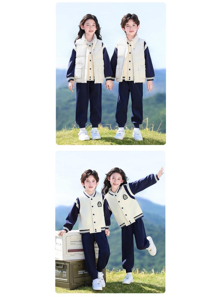 Primary School Sports Uniform Set: Spring & Autumn First Grade Three-Piece Outfit for Kindergarten & Children's Sports Events