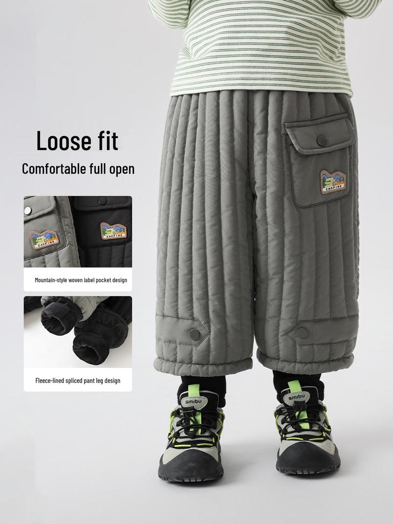 Stylish European Boys' Cotton Fleece Pants - Thick, Warm Winter 2025 Collection