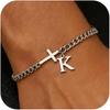 Men Cross Cuban Chain Bracelets for Men Initial A-Z Faith Cross Bracelets, Stainless Steel Initial Bracelet Religious Jewelry