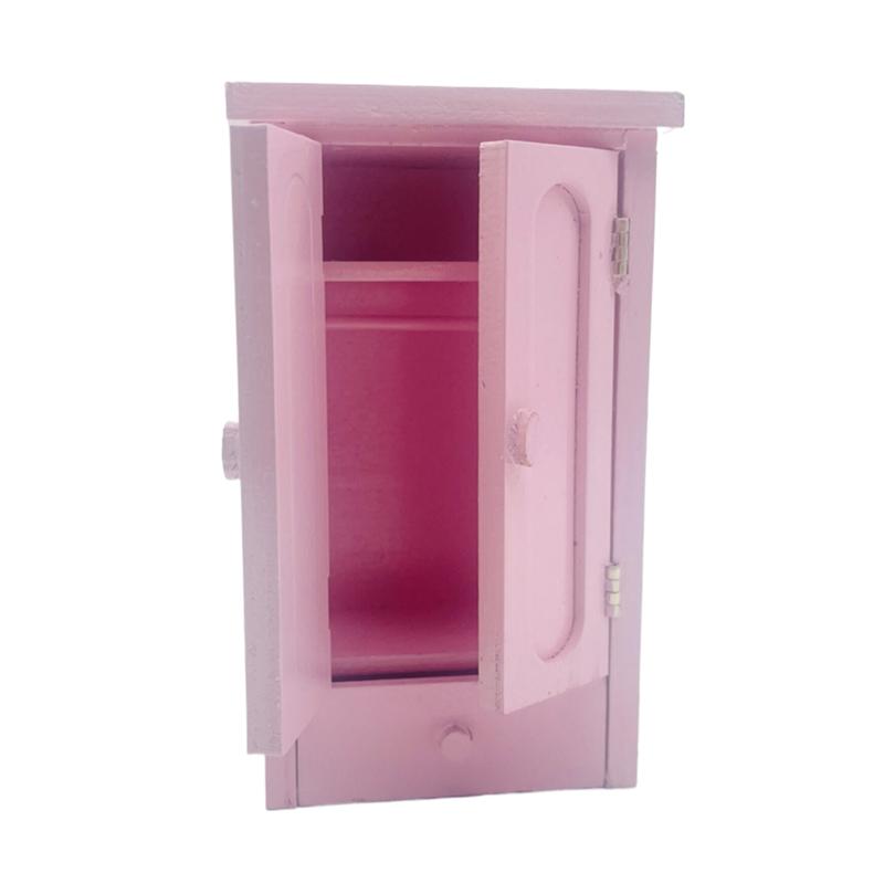 

Dollhouse Bedroom Pink Mini Wooden Wardrobe Model Dollhouse Miniature Furniture Decor Diy Scene Accessories Toy