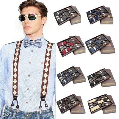 Herren Y-Rücken Hosenträger Elastisch 6 Clips Strapazierfähig Verstellbare Hosenträger mit Geschenkbox