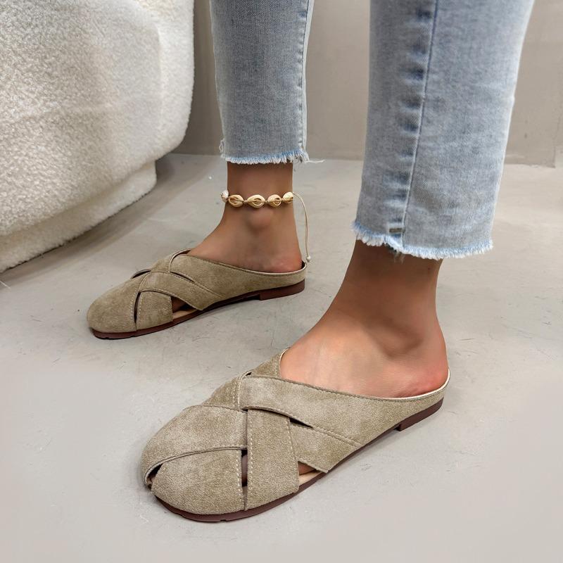 Fashion Size 43 Low Heels Indoor/outdoor Slippers Summer Round Head Broadband Crossover Design Comfor Walking Mules Shoes