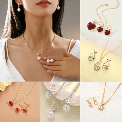 Juego de 3 Piezas/Set Collar Colgante Para Mujeres Exquisito Moda Diamante de Imitación Doble Pendiente Conjunto de Joyería de Boda Regalo