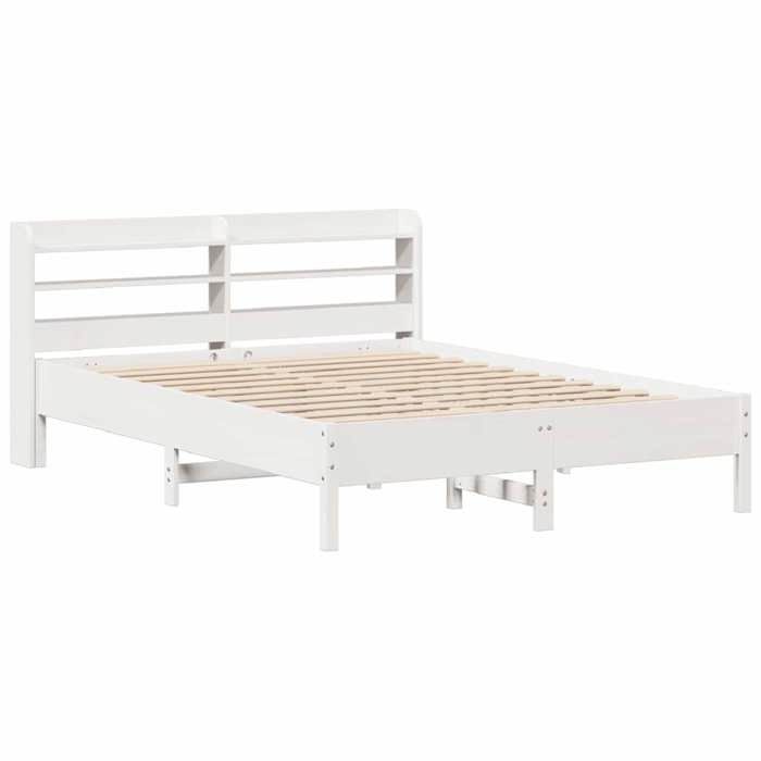 VidaXL Bed Frame with Headboard White 140x200 Cm Solid Pine Wood, Bed, Bedroom Furniture, Wooden Bed, Bed 3306889