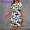 Women's Dresses Graphic Print Elegant Beautiful Mini Dresses Female Summer Loose Short Sleeve O-Neck Print A-Line Dress