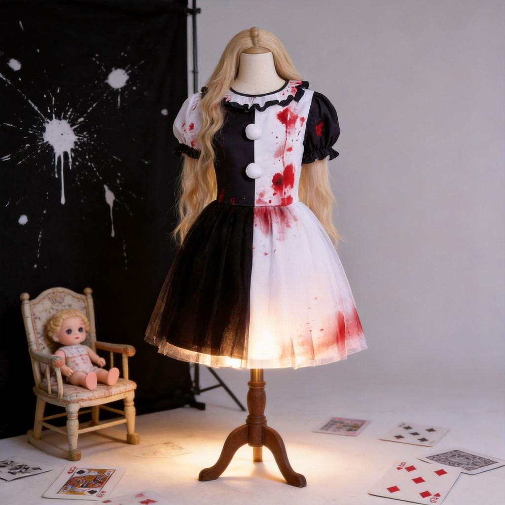 Déguisement Clown Terrifiant pour Femmes avec Jupe en Tulle Tâchée de Sang pour Événements Cosplay d'Halloween