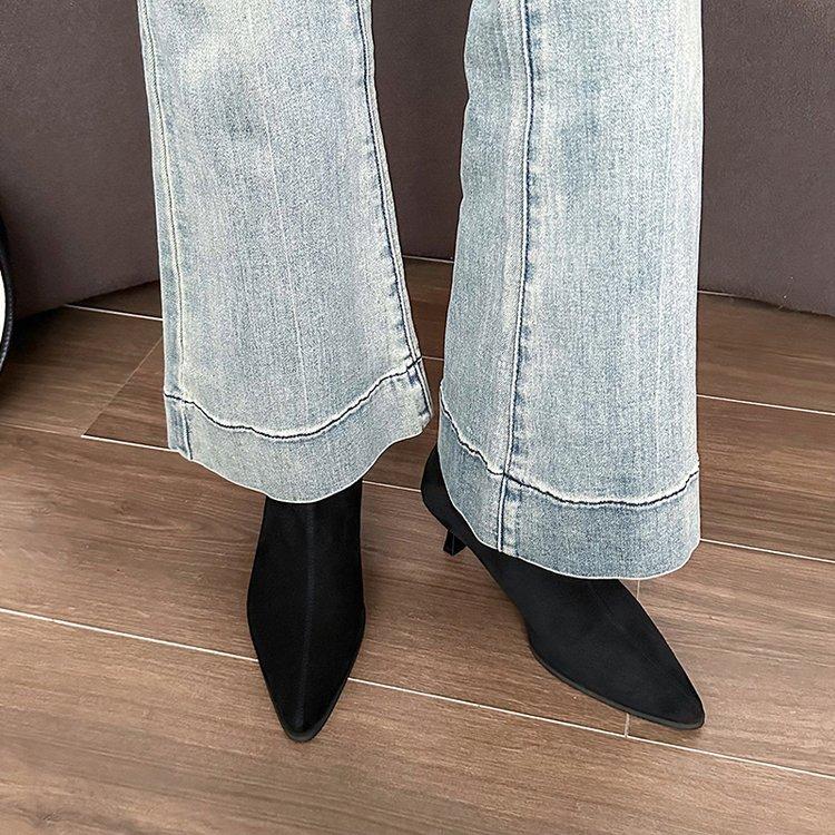 [Ushilai] Rear Zipper Stiletto Temperament Short Boots Women's Autumn 2025 New Pointed Fashion Thin Boots