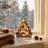 Christmas Tree Wooden Figurines Tabletop Decor with Warm LED Lights, 2D Printed Snow Village Scene Decorative Church And Sleigh Sets Santa Reindeer