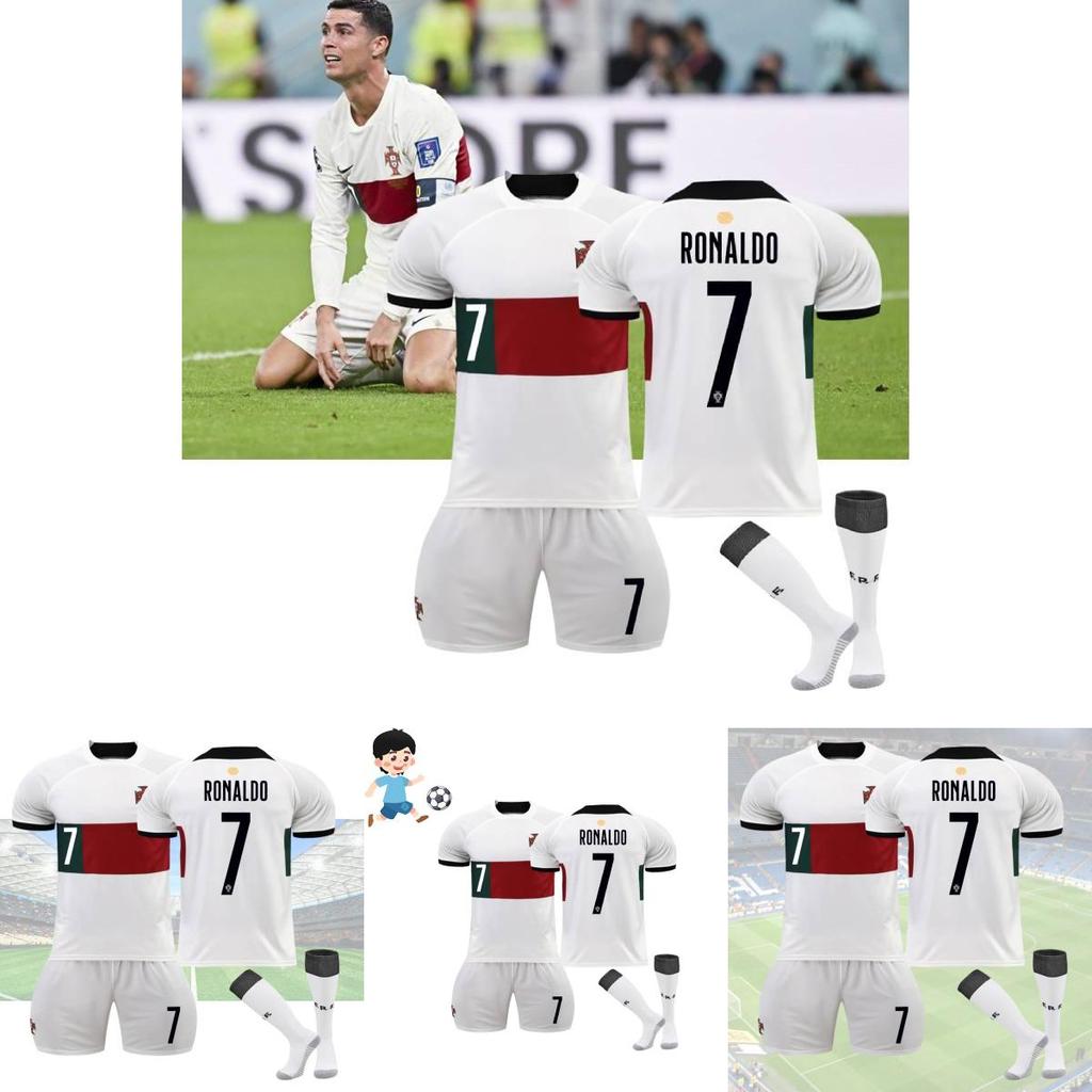 Premium White 7 C.ronaldo Football Kit Set With Original Socks 2022 World Cup Edition