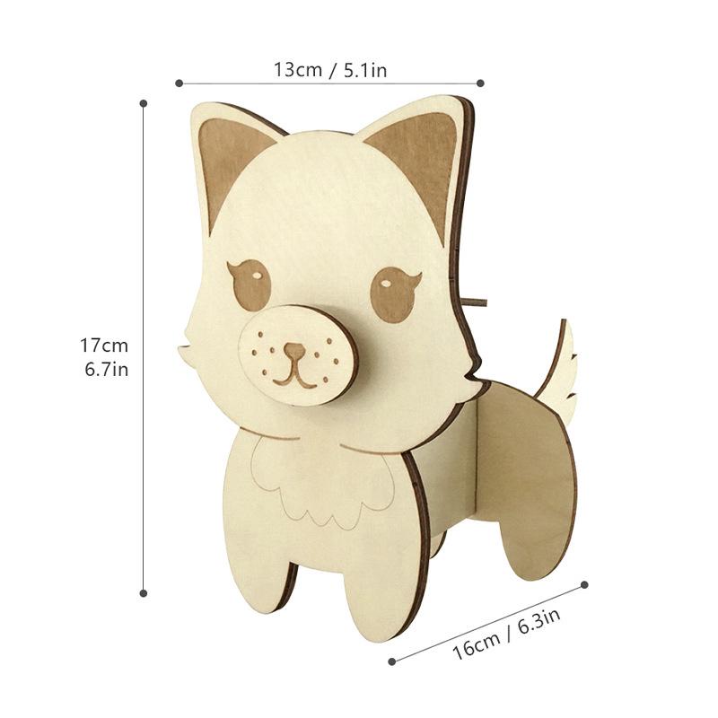 Laser Engraved Wooden 3D Puzzle: Customizable Lightning-Proof Fox and Cat Model Ornament